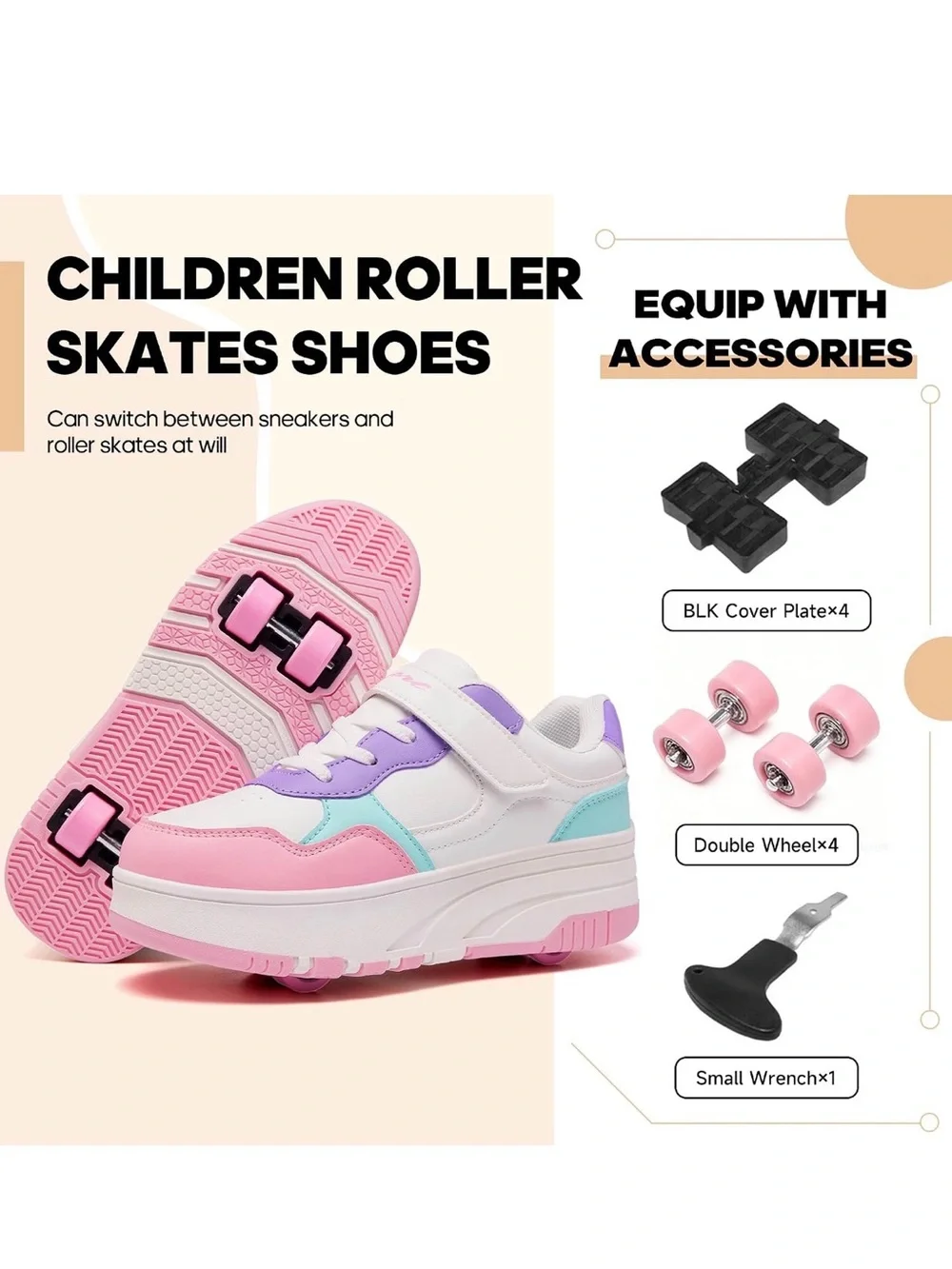 Kids Pink & Purple Light-Up Roller Shoes with Aqua Accents